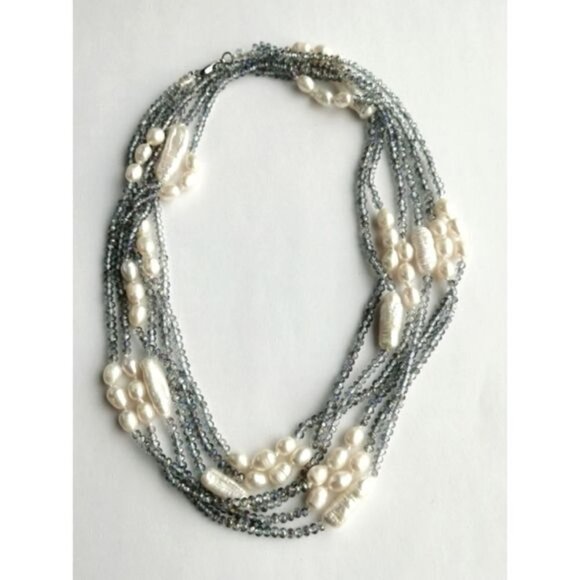 LUXURIOUS White Pearl Swarovski Crystal long short necklace - Picture 9 of 10